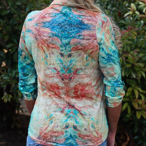 NWT Sparkling Citrus: Long Sleeve Button-Down With Orange Paint Splatter - Picture 4 of 6